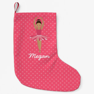 Black Ballerina on Pink Polka Dots Small Christmas Stocking