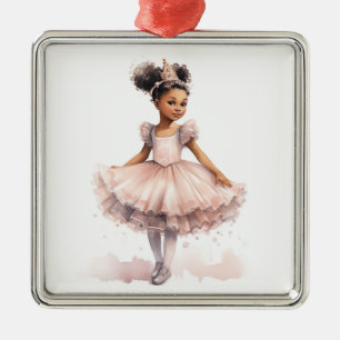 Black Ballerina, Pale Pink Tutu, Gold Crown Metal Tree Decoration
