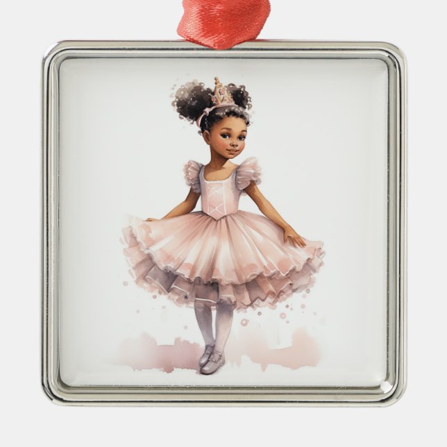 Black Ballerina, Pale Pink Tutu, Gold Crown Metal Tree Decoration (Front)