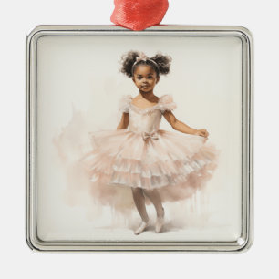 Black Ballerina, Pale Pink Tutu, Ponytails, Ribbon Metal Tree Decoration