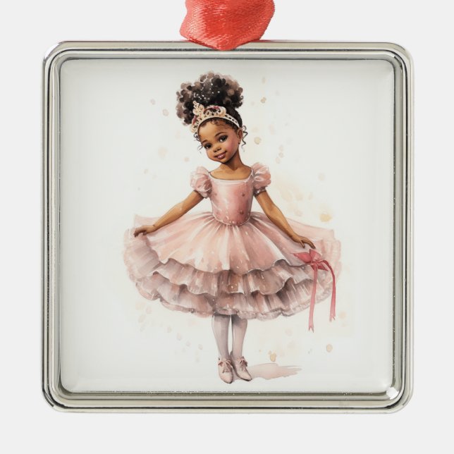 Black Ballerina, Pink Tutu, Gold Crown Metal Tree Decoration (Front)
