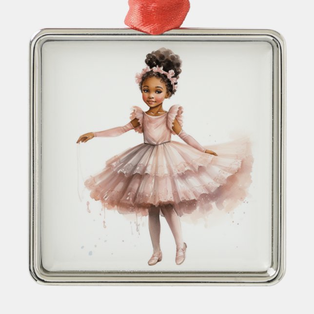 Black Ballerina, Pink Tutu, Pink Floral Headband Metal Tree Decoration (Front)