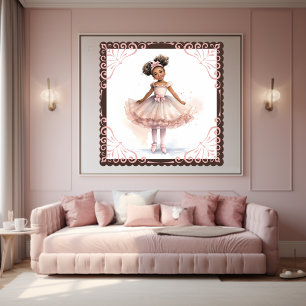 Black Ballerina, Pink Tutu, Pink Ribbon Ponytails Poster