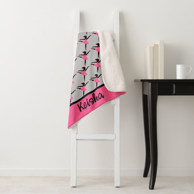 Black Ballerina Silhouette Personalised Sherpa Blanket (In Situ)
