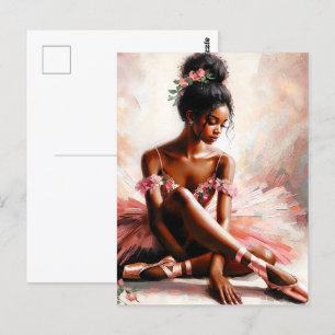 Black Ballerina Wearing Pink Tutu Art Postcard