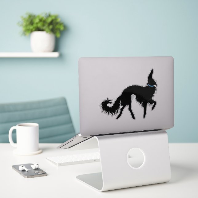 Black Ballet Borzoi Transparent Vinyl Sticker (Laptop On Desk)