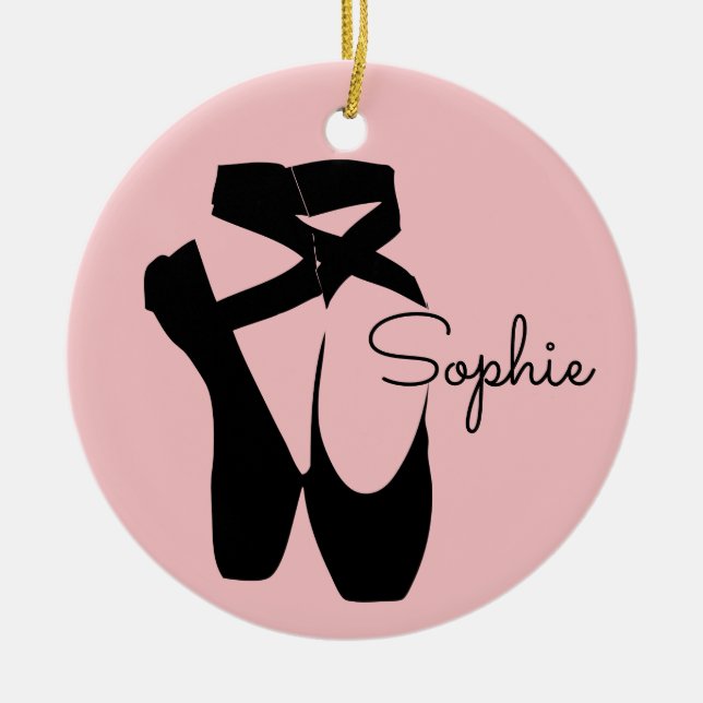 Black ballet  pointe shoes ceramic tree decoration (Front)