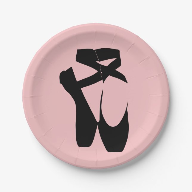 Black ballet  pointe shoes paper plate (Front)