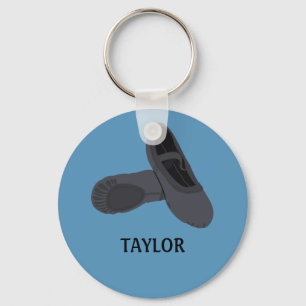 Black Ballet Shoes Blue Personalised Key Ring