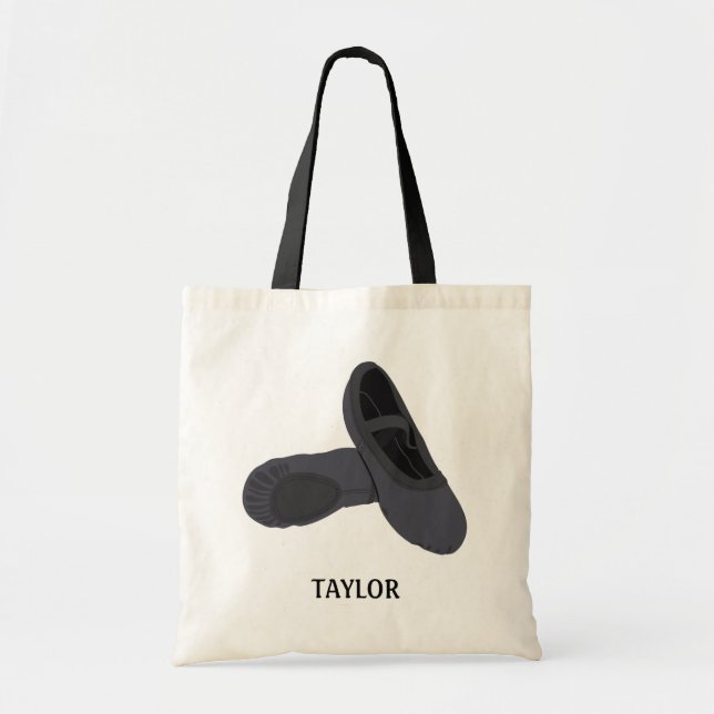 Black Ballet Shoes Slippers Personalised Tote Bag (Front)