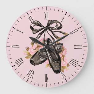 Black Ballet Slippers Large Clock