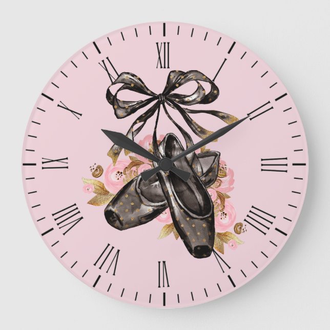 Black Ballet Slippers Large Clock (Front)