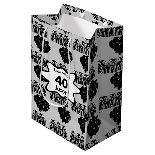 Black Balloon Birthday | Personalise Medium Gift Bag (Front Angled)