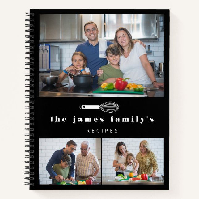 Black Balloon Whisk Photos Family Recipes Notebook (Front)