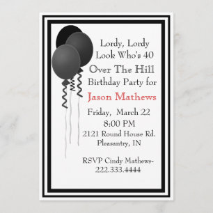 Black Balloons Over the Hill Birthday Invitation