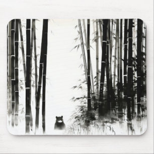 Black Bamboo Forest Ink Painting Mouse Mat