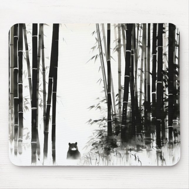 Black Bamboo Forest Ink Painting Mouse Mat (Front)