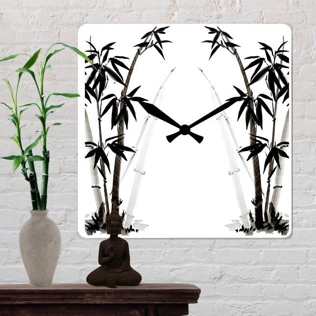 Black Bamboo - Ink Square Wall Clock (Creator Uploaded)