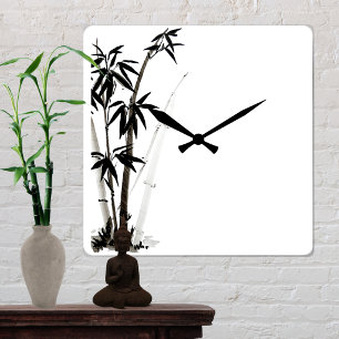 Black Bamboo - Ink Square Wall Clock
