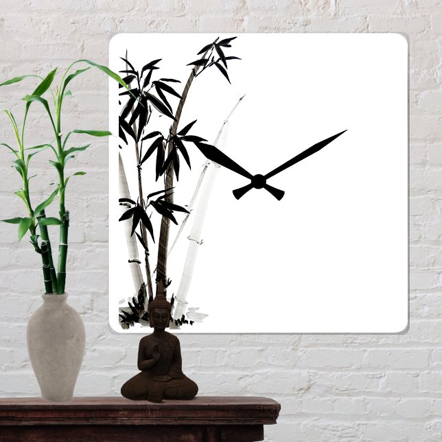 Black Bamboo - Ink Square Wall Clock (Creator Uploaded)