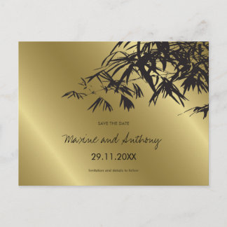 Black Bamboo Leaves On Gold Asian Save The Date Announcement Postcard