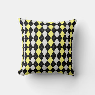 Black & BANANA YELLOW Diamonds ARGYLE Pattern Cushion