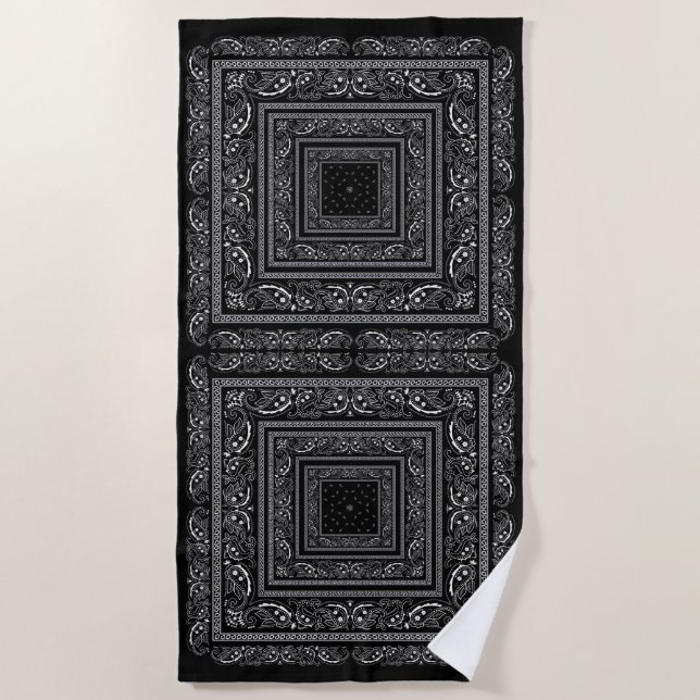 Black Bandanarama  Beach Towel (Front)