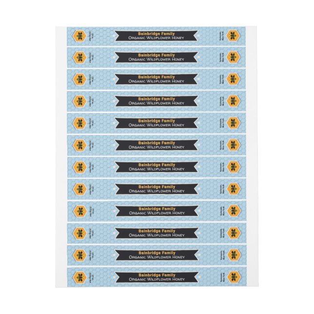 Black Banner Honey Jar Lid Blue Wrap Around Label (Sheet)