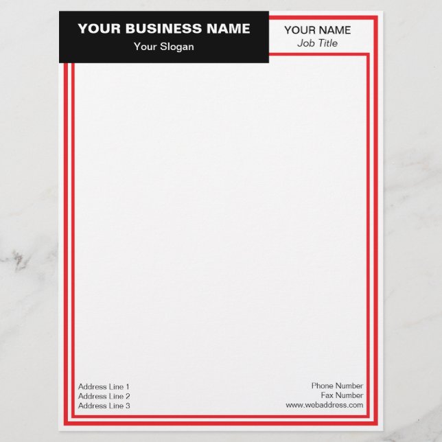 Black Banner Red Double Frame Custom Letterhead (Front)