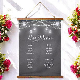 Black Bar Menu Mason Jar Wedding  Hanging Tapestry
