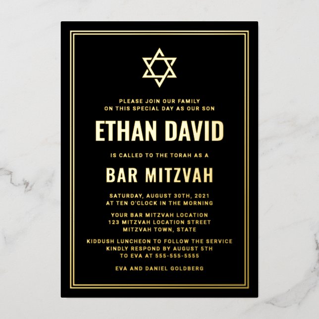 Black bar mitzvah Star of David gold or silver (Front)
