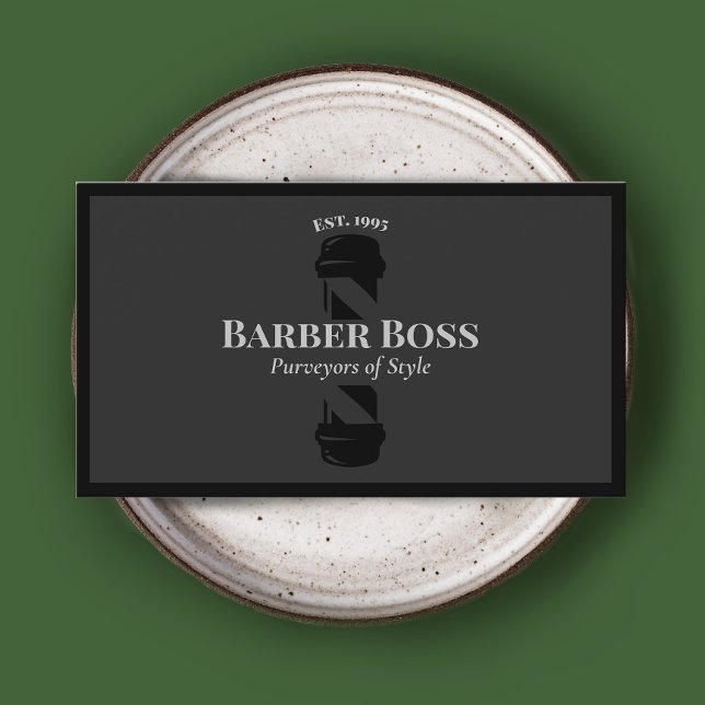 Black Barber Pole Barbershop Business Card (Creator Uploaded)