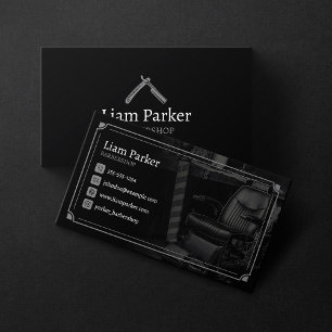 Black Barbershop Chair Photo Vintage Salon Business Card