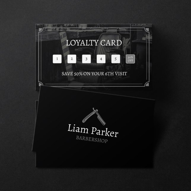 Black Barbershop Chair Photo Vintage Salon Loyalty Card (Creator Uploaded)