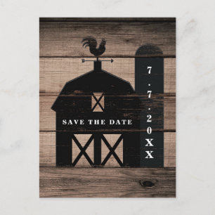 Black Barn Brown Wood Rustic Wedding Save The Date Announcement Postcard