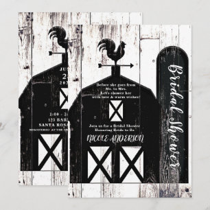Black Barn White Wood Rustic Country Bridal Shower Invitation