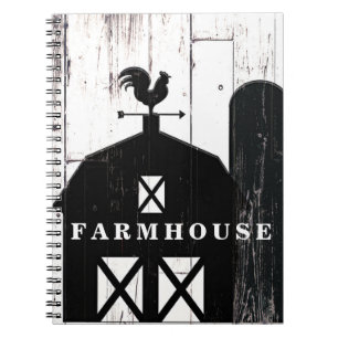 Black Barn White Wood Rustic Country Farmhouse Notebook