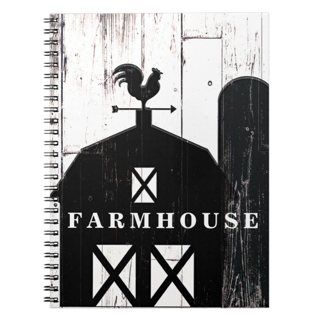 Black Barn White Wood Rustic Country Farmhouse Notebook (Front)
