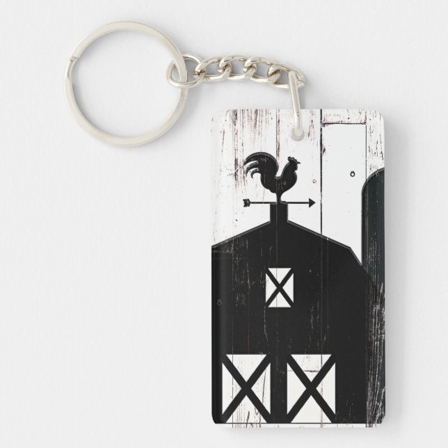 Black Barn White Wood Rustic Farmhouse Country Key Ring (Front)