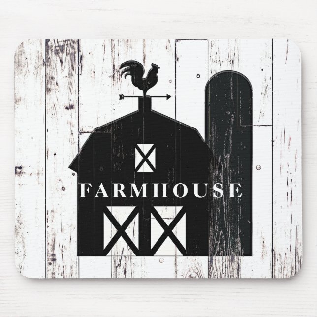 Black Barn White Wood Rustic Farmhouse Country Mouse Mat (Front)