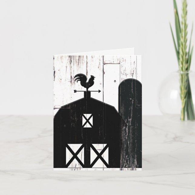 Black Barn White Wood Rustic Farmhouse Thank You Card (Front)
