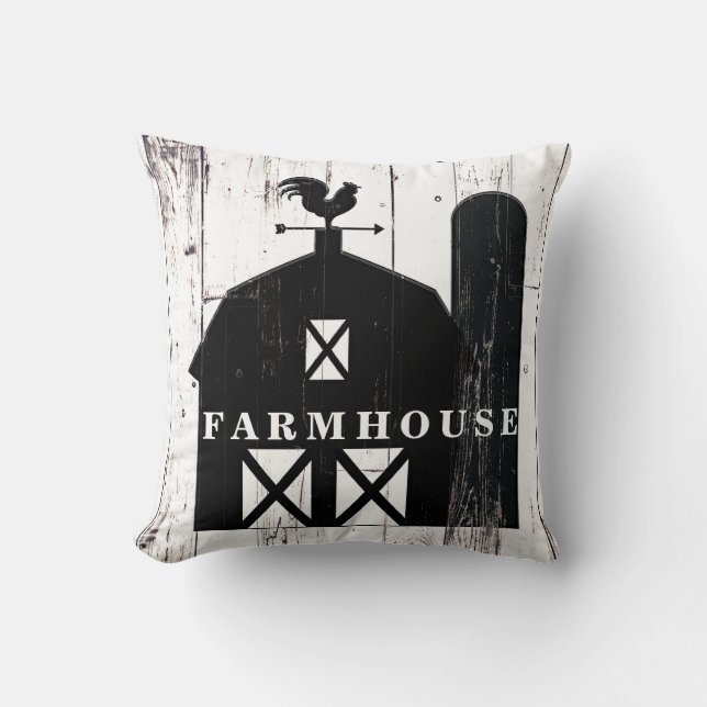 Black Barn White Wood Rustic Farmhouse Wall Art Cushion (Front)