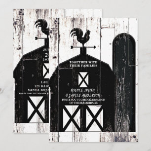 Black Barn White Wood Rustic Farmhouse Wedding Invitation