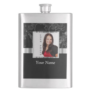 Black baroque instagram template hip flask
