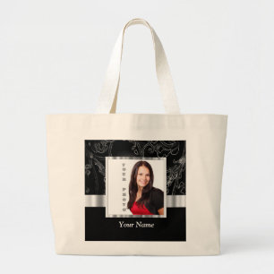 Black baroque instagram template large tote bag