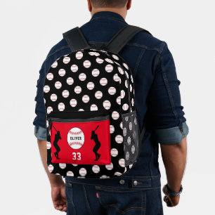 Black Baseball Ball Player Silhouette Name Number Printed Backpack