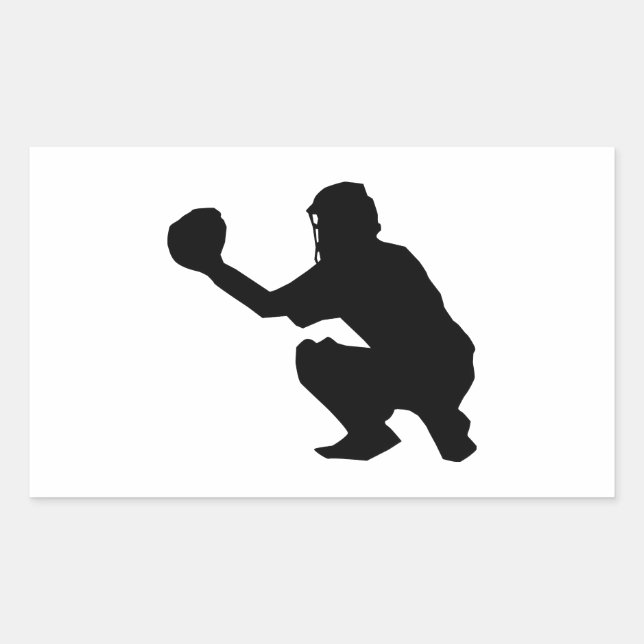 Black Baseball Catcher Silhouette Rectangular Sticker (Front)