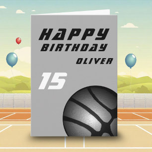 Black Basketball Ball Sports Boys Happy Birthday C Card