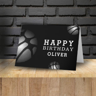 Black Basketball Balls Sports Happy Birthday Kids Card