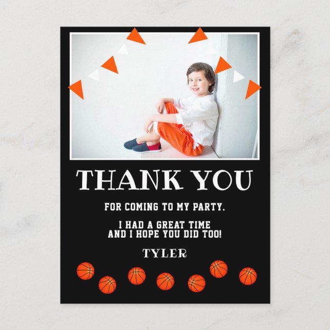 Black Basketball Birthday Photo Thank you Postcard (Front)